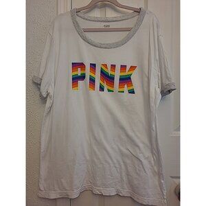 Victoria Secret PINK Campus Crew Tee Pride Rainbow Logo XL or 2XL Oversized Fit